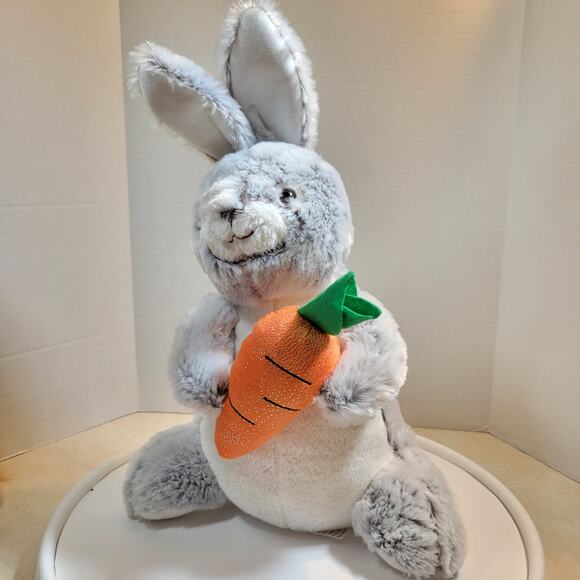 Gray Plush Bunny Rabbit 17” Holding Carrot Soft Toy Stuffed Animal Cute Gift - Picture 8 of 16
